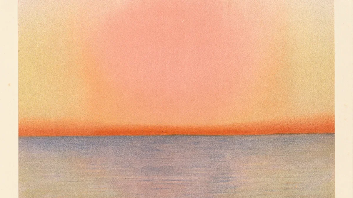 Cromolitografía de Kiessling (1884): luz púrpura del crepúsculo sobre el océano Atlántico Sur tras la erupción del Krakatoa