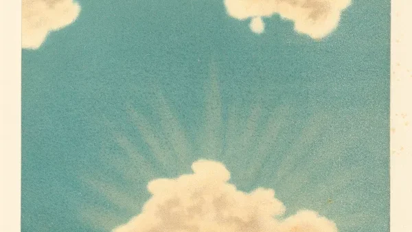 Cromolitografía de Kiessling: sombras de nubes en un cielo turquesa tras la erupción del Krakatoa